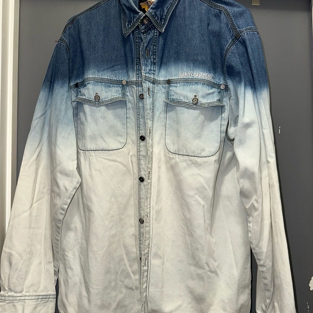 Harley-Davidson Blue to White Ombre Denim Button-Down Shirt